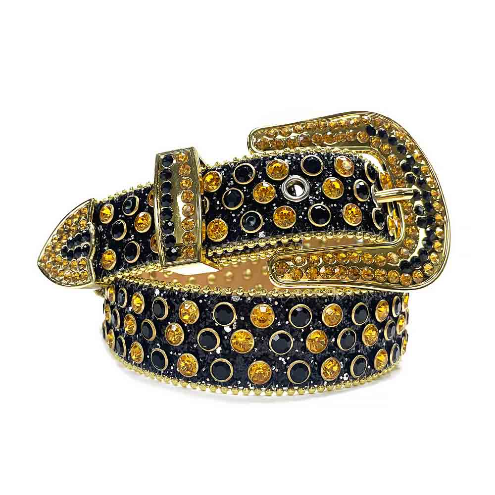Black Strap With Gold & Black Embellished Rhinestone Belt
