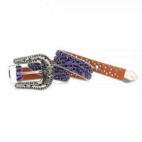 Purple Patterned Strap With Black Adorned Rhinestone Belt