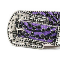 Purple Patterned Strap With Black Adorned Rhinestone Belt