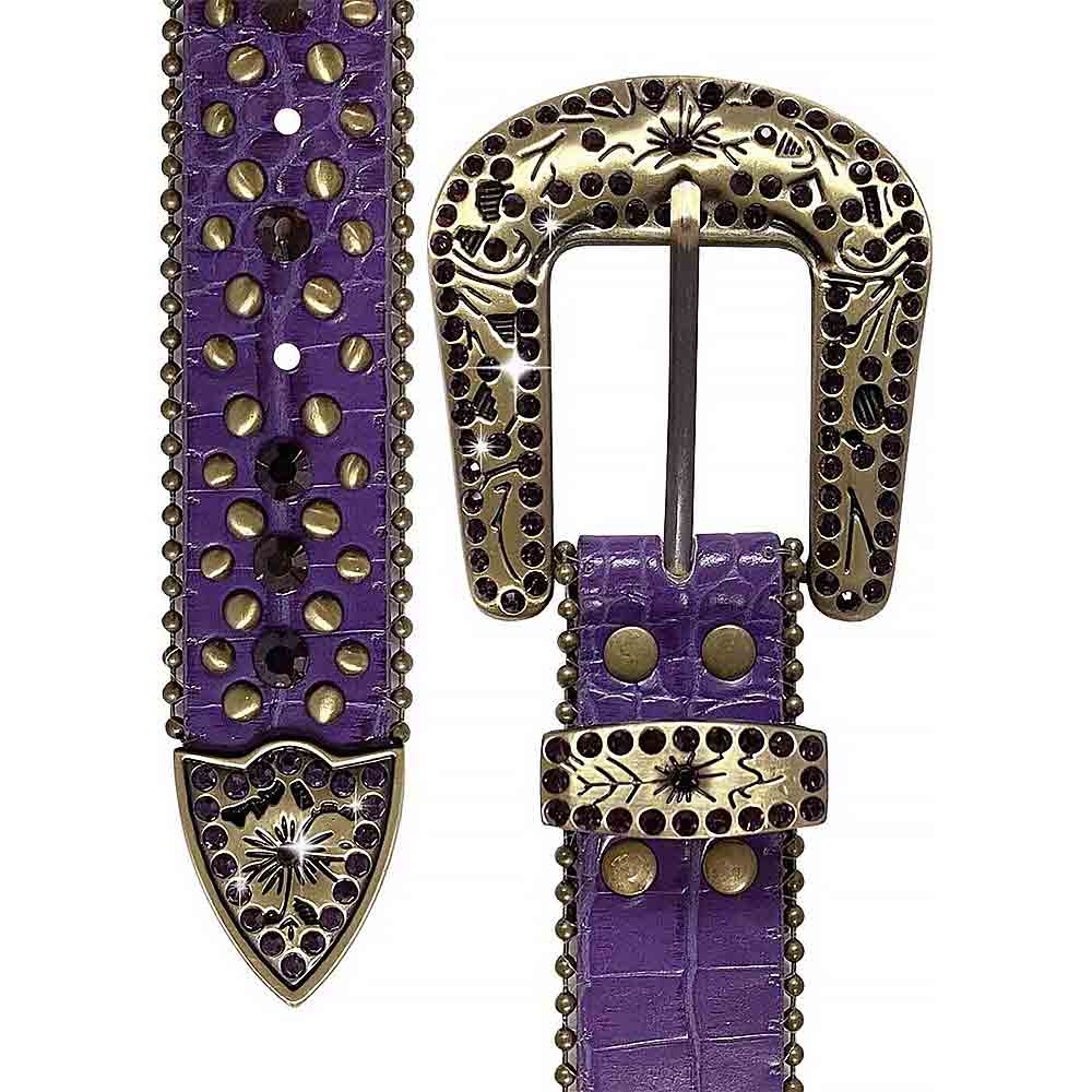 Purple With Studs And Dark Purple Gems Adorned Rhinestones Belts