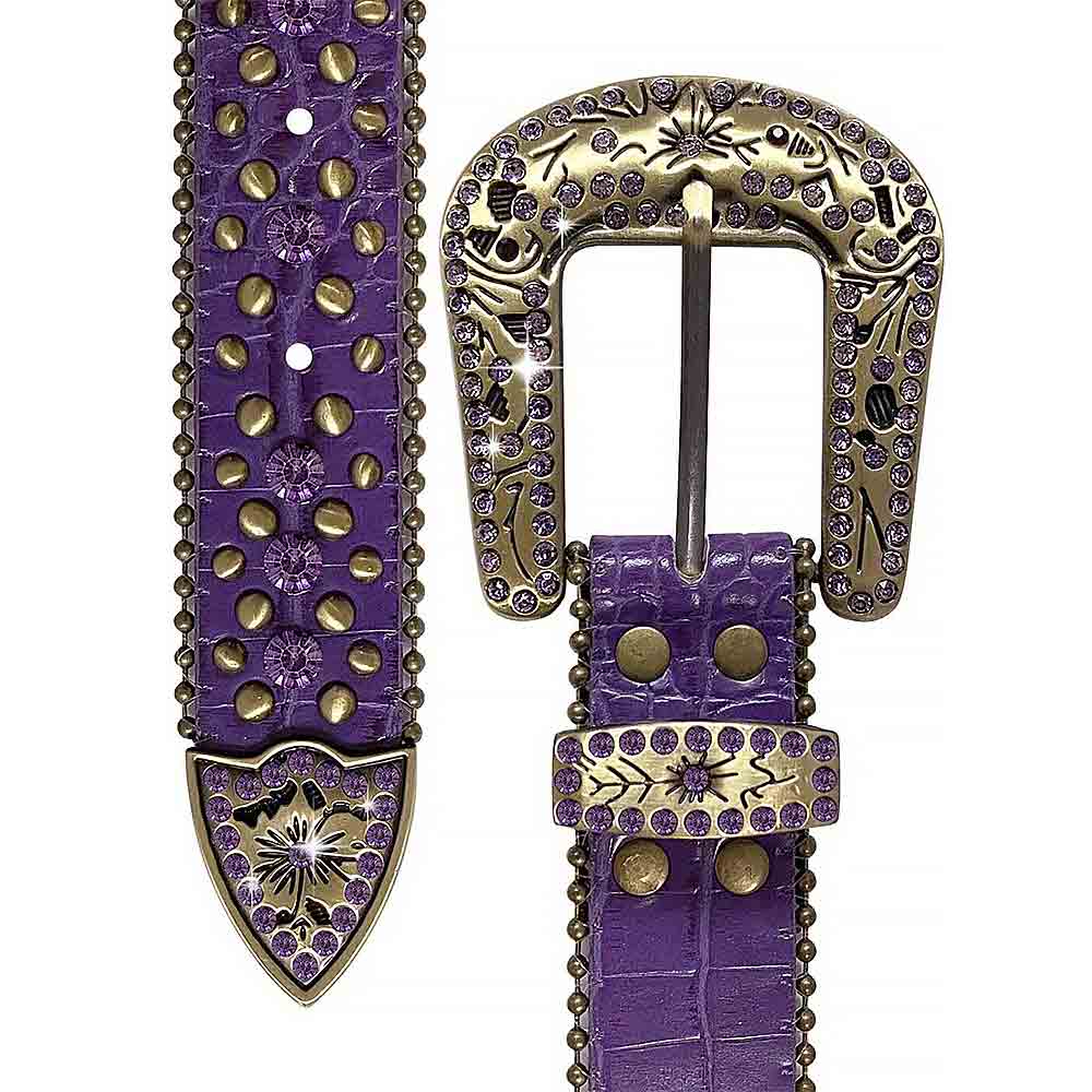 Purple With Studs And Purple Gems Encrusted Rhinestones Belts