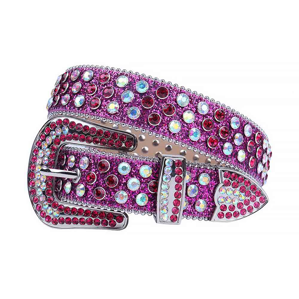 Purple Strap With Multi & Red Encrusted Rhinestone Belt