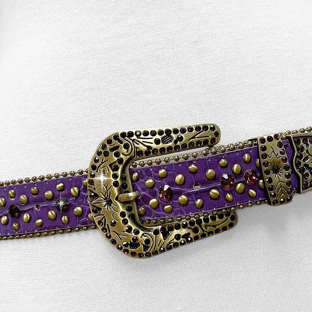 Purple With Studs And Dark Purple Gems Adorned Rhinestones Belts