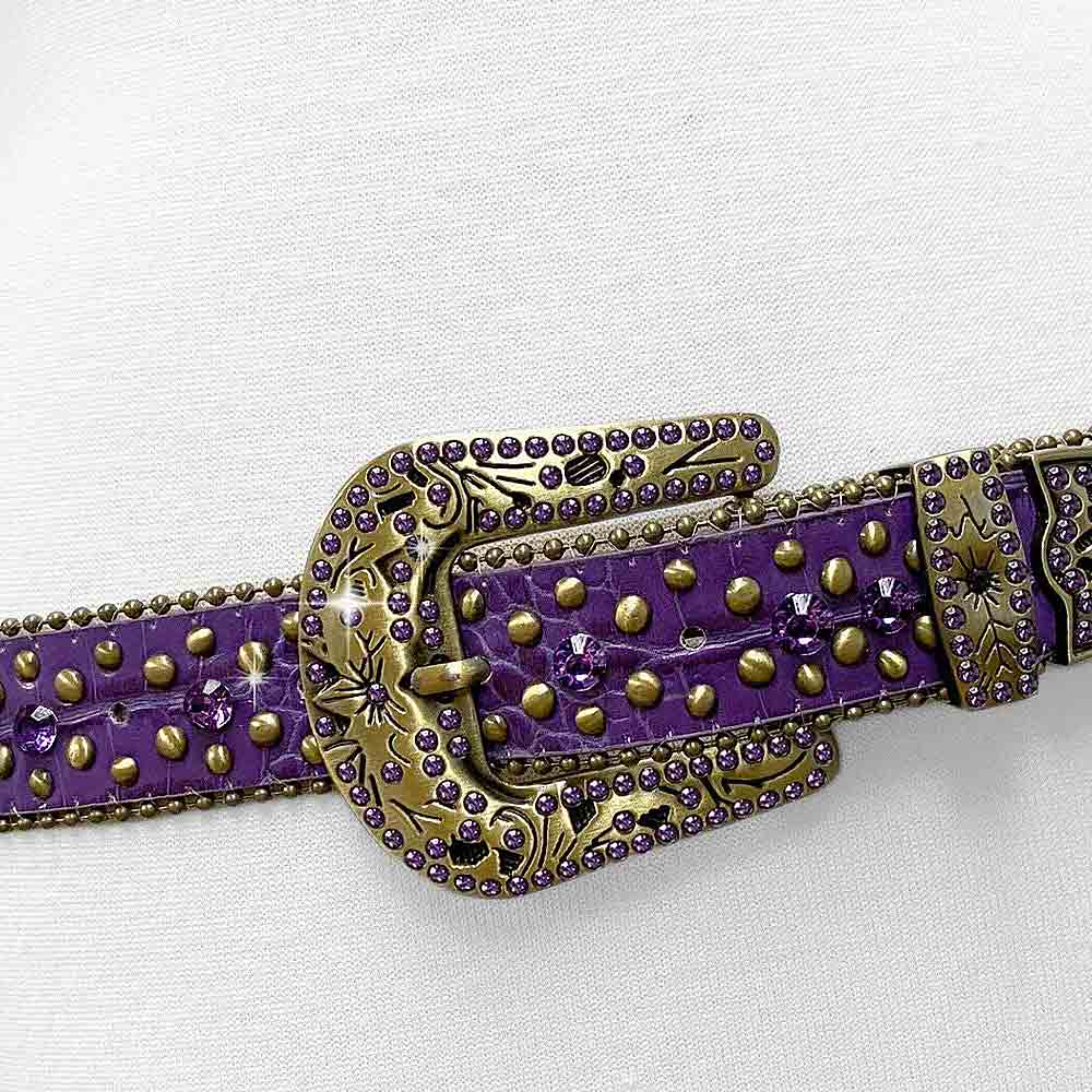 Purple With Studs And Purple Gems Encrusted Rhinestones Belts