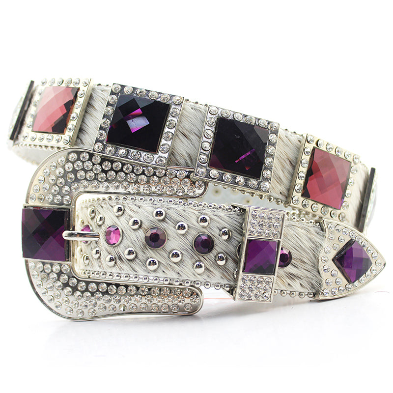 Square Gemstone Concho Crocodile Leather Western Belt