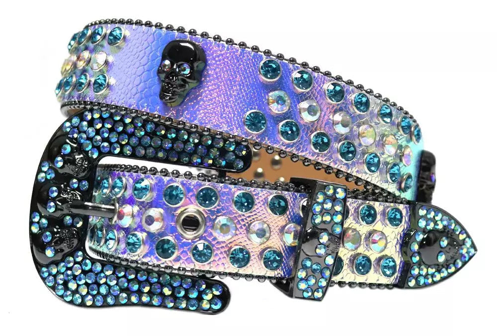 Purple & Rose Gold Strap With Multi Color Adorned Rhinestone Belt