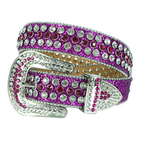 Beaded-Trim Crystal Rhinestone Western Belt with Silver Buckle