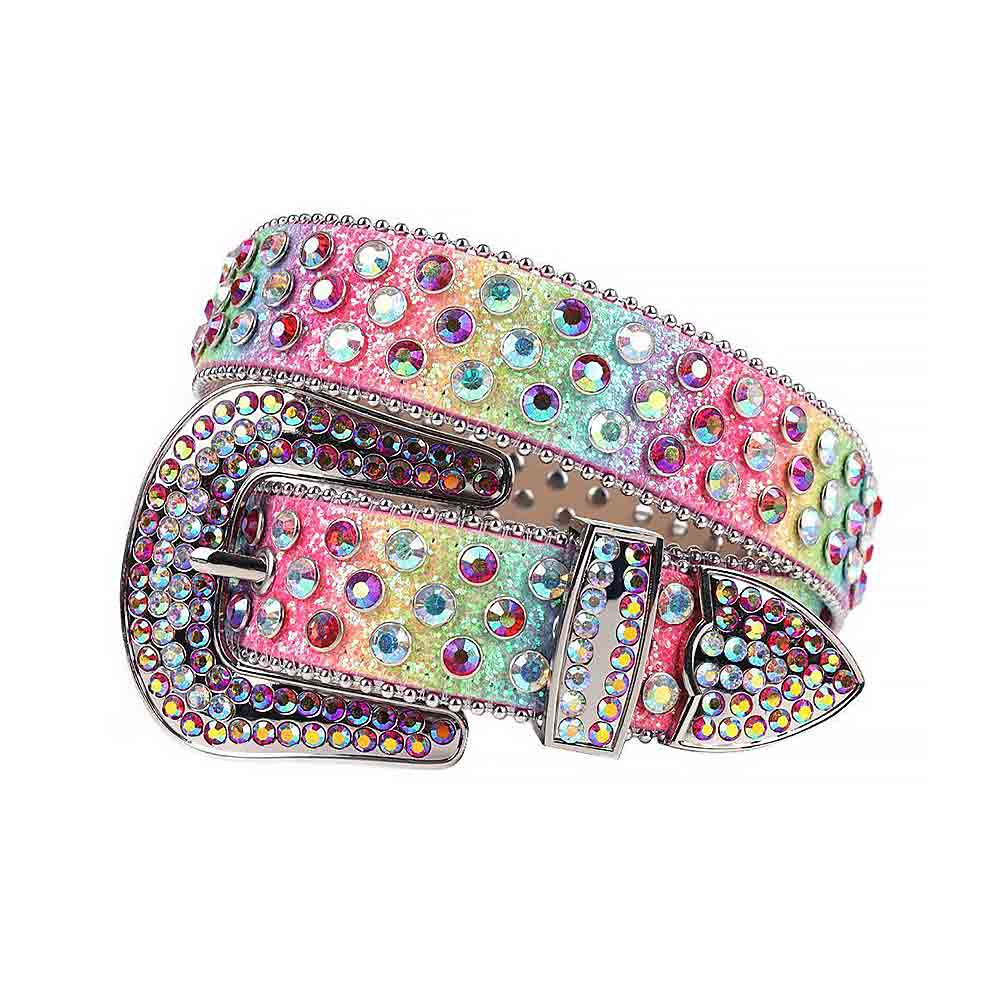 Rainbow Multi Color Strap With Multi Color Embellished Rhinestone Belt