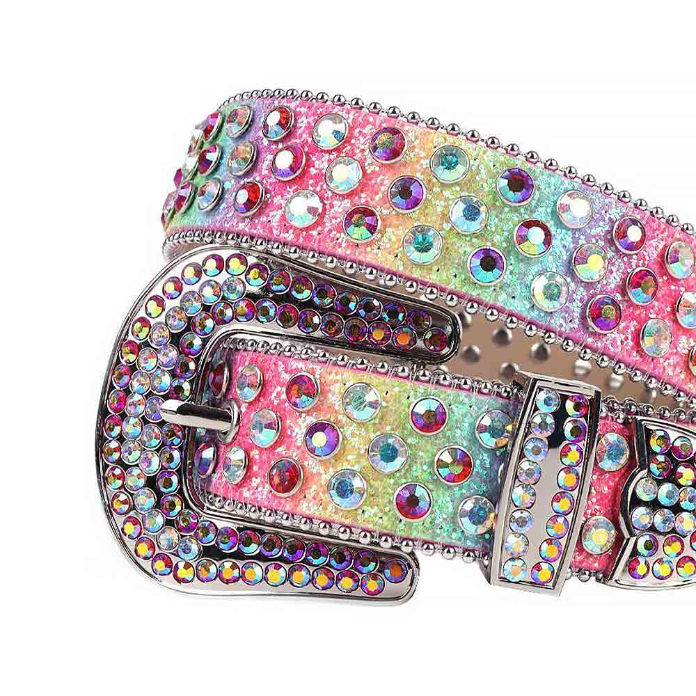 Rainbow Multi Color Strap With Multi Color Embellished Rhinestone Belt