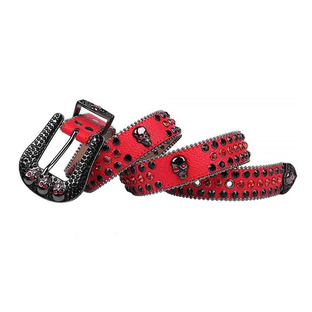 Red Strap With 7 Skulls Red & Black Encrusted Rhinestone Belt