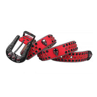 Red Strap With 7 Skulls Red & Black Adorned Rhinestone Belt