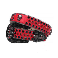Red Strap With 7 Skulls Red & Black Encrusted Rhinestone Belt