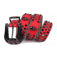 Red Strap With 7 Skulls Red & Black Encrusted Rhinestone Belt