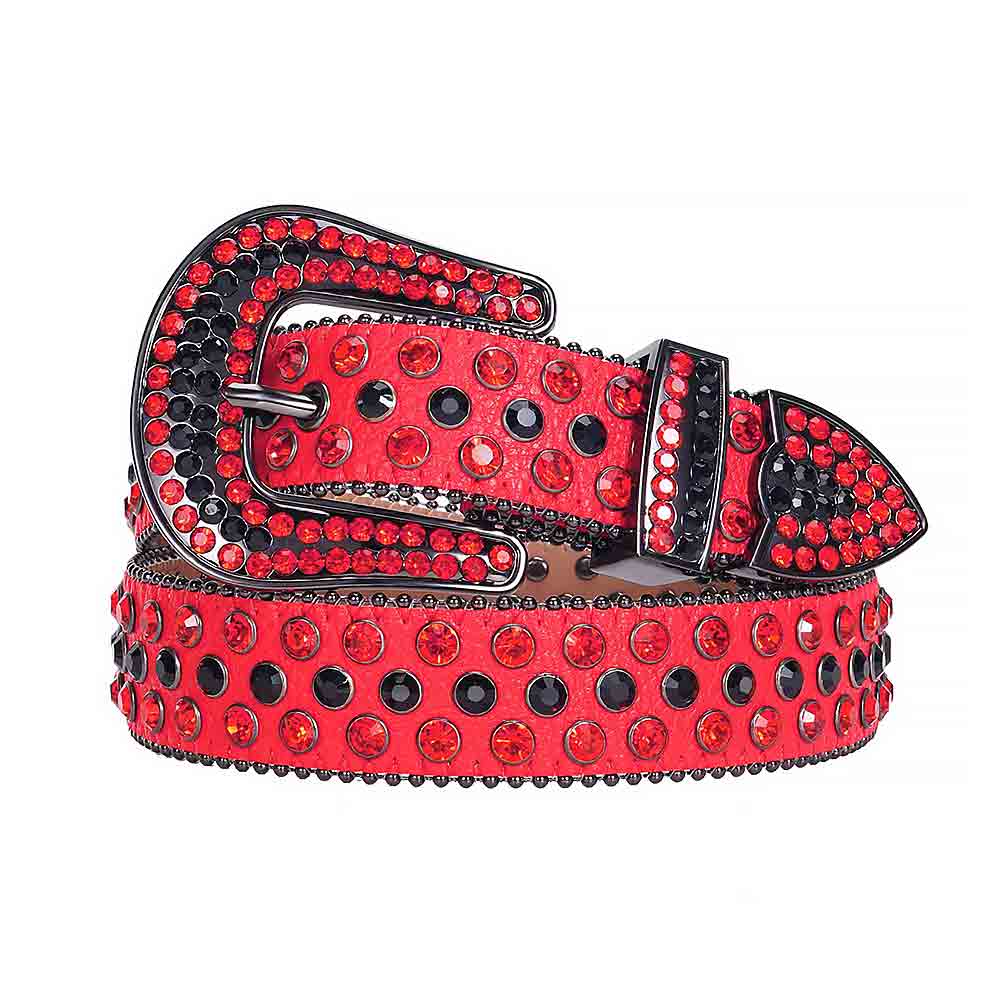 Red Strap With Faceted Crystal Red & Black Rhinestone Belt