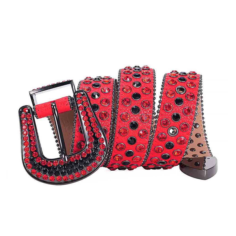 Red Strap With Faceted Crystal Red & Black Rhinestone Belt