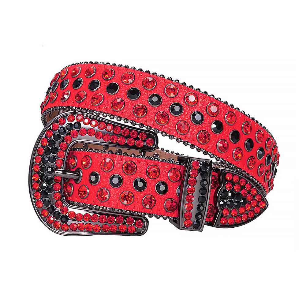 Red Strap With Faceted Crystal Red & Black Rhinestone Belt
