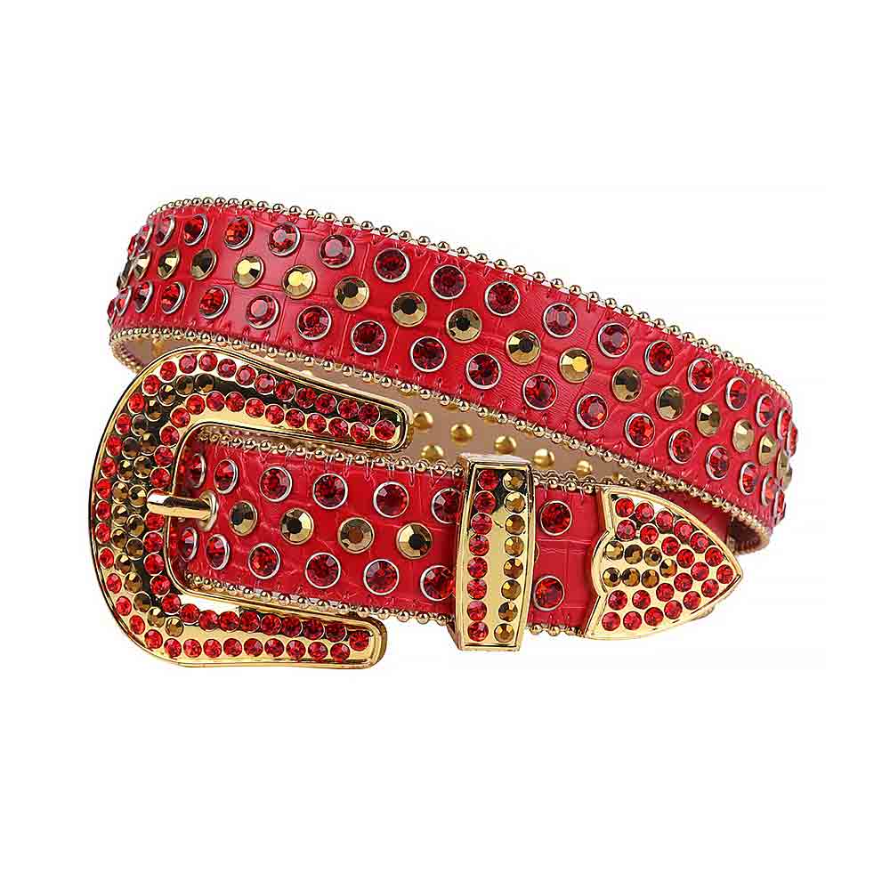 Red Strap With Gold & Red Encrusted Rhinestone Belt