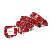 Red Strap With Red Adorned Rhinestone BB Belt with Silver Red Buckle