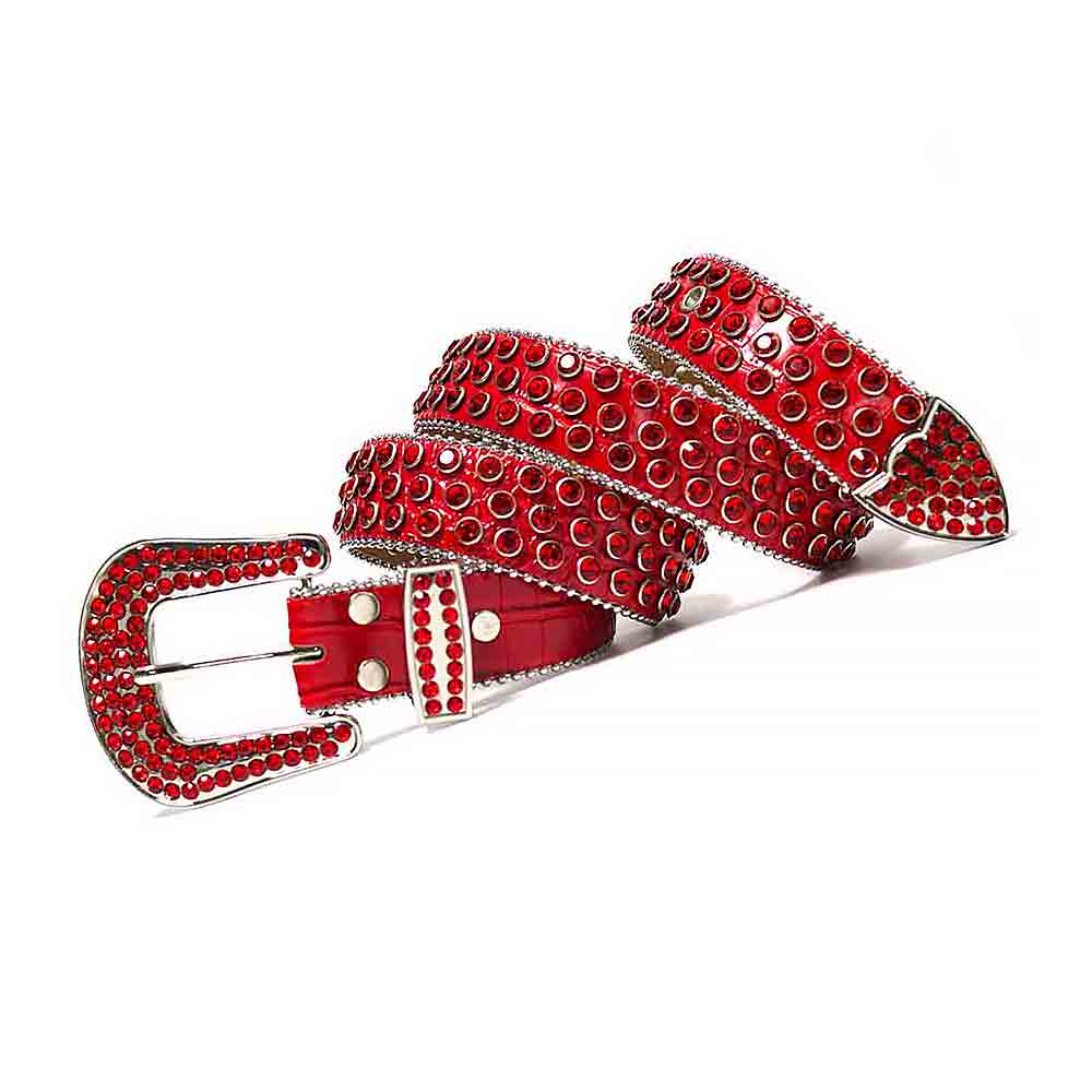 Red Strap With Red Embellished Rhinestone BB Belt with Silver Red Buckle