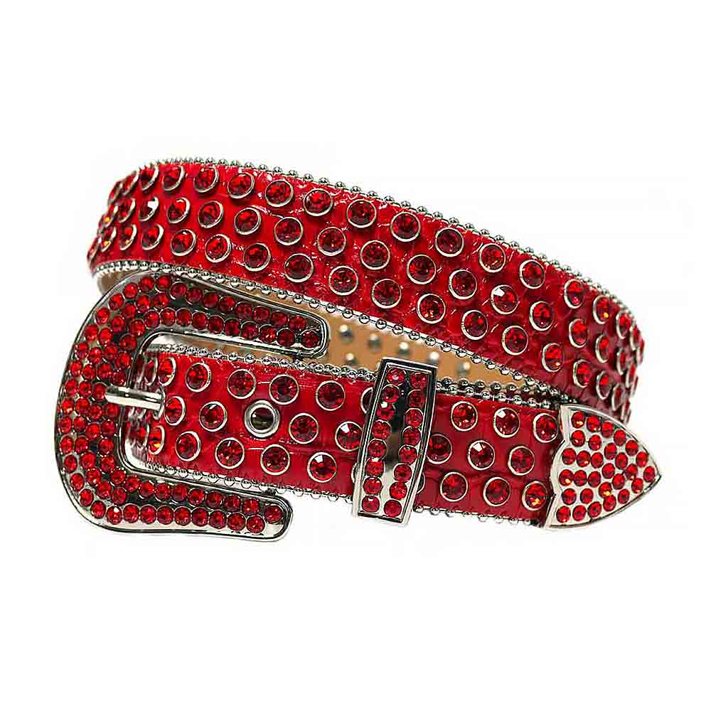 Red Strap With Red Embellished Rhinestone BB Belt with Silver Red Buckle
