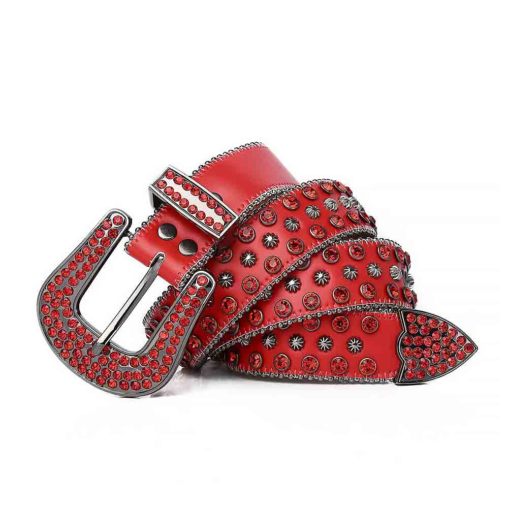 Red Strap With Red Adorned Rhinestone Glossy Belt