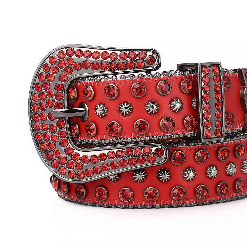 Red Strap With Red Adorned Rhinestone Glossy Belt