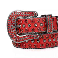 Red Strap With Red Adorned Rhinestone Glossy Belt