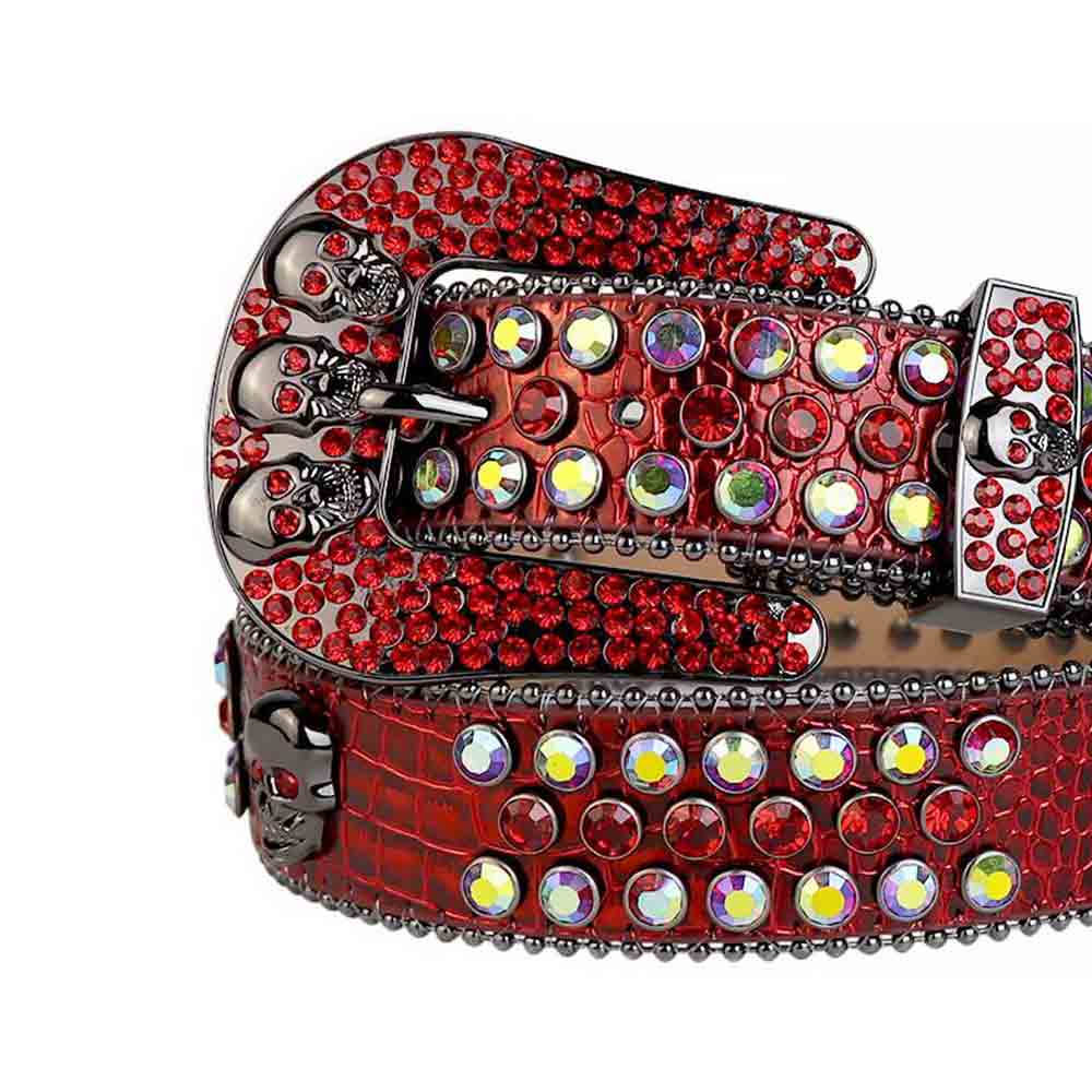 Red Strap With Red & Multi Color Encrusted Rhinestone Belt