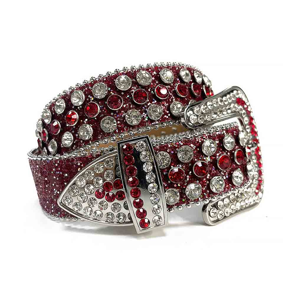 Red Strap With Red & Glimmering Diamond White Encrusted Rhinestone Belt