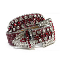 Red Strap With Red & Glimmering Diamond White Encrusted Rhinestone Belt