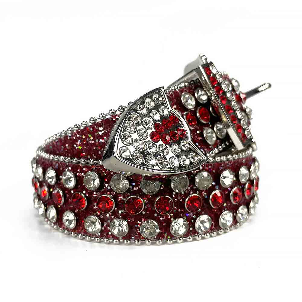 Red Strap With Red & Glimmering Diamond White Encrusted Rhinestone Belt