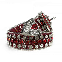 Red Strap With Red & Glimmering Diamond White Encrusted Rhinestone Belt