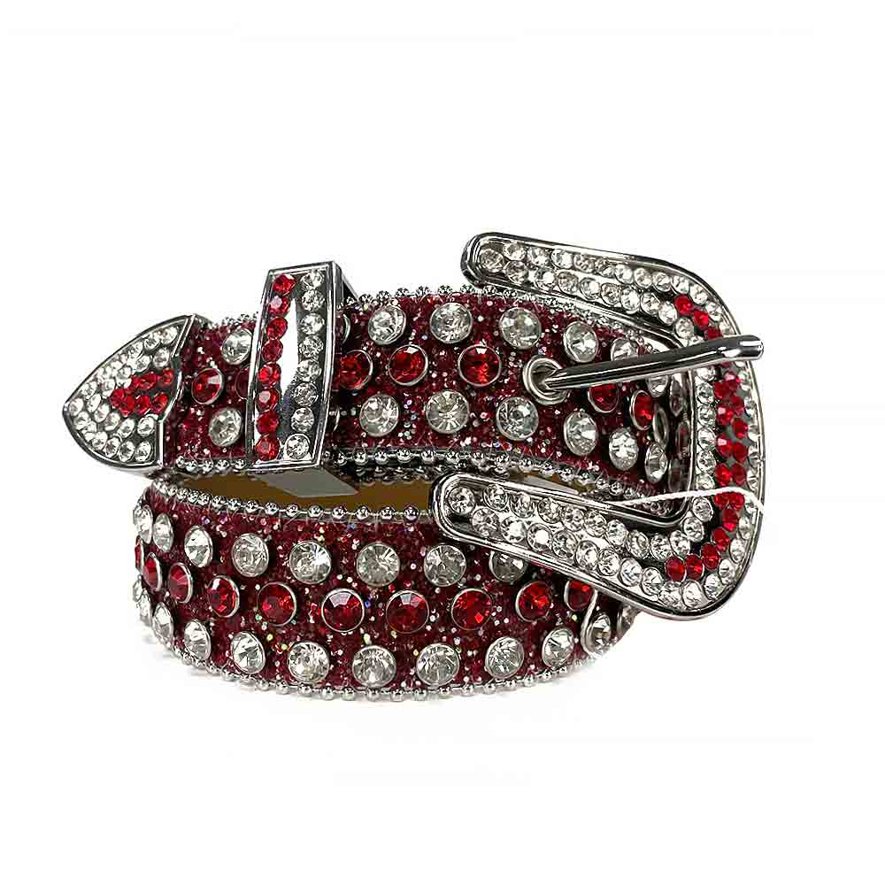 Red Strap With Red & Glimmering Diamond White Encrusted Rhinestone Belt