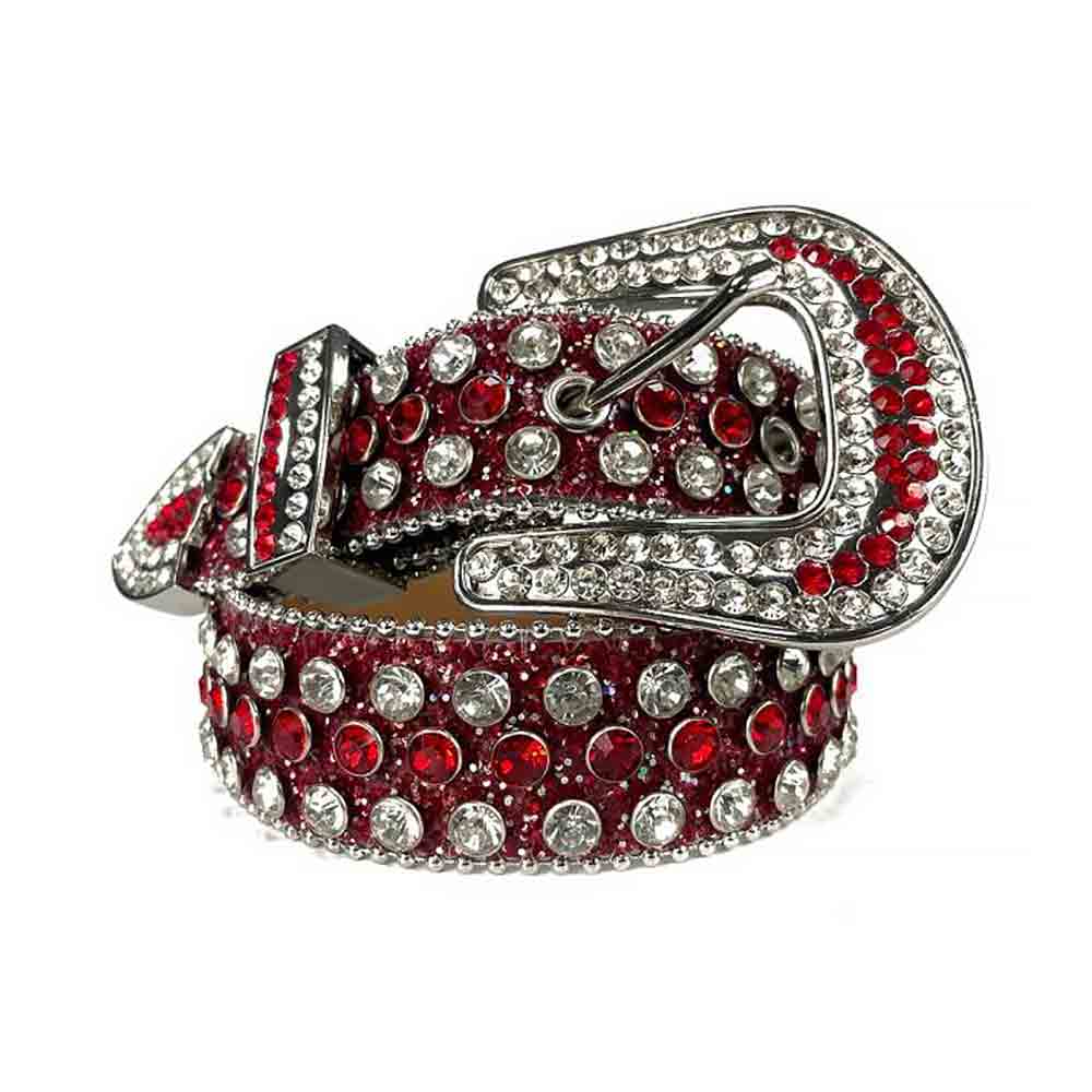 Red Strap With Red & Glimmering Diamond White Encrusted Rhinestone Belt