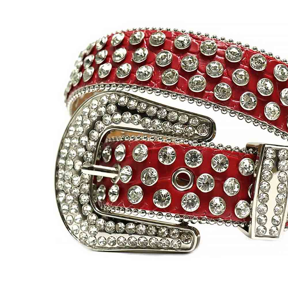 Red Strap With Dazzling Diamond White Adorned Rhinestone Belt