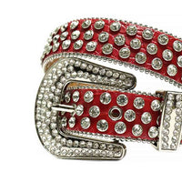 Red Strap With Dazzling Diamond White Adorned Rhinestone Belt