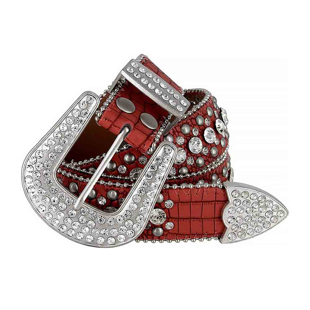 Red With Studs And White Gems Embellished Rhinestones Belts