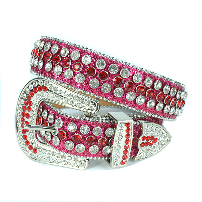Beaded-Trim Crystal Rhinestone Western Belt with Silver Buckle