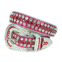 Beaded-Trim Crystal Rhinestone Western Belt with Silver Buckle