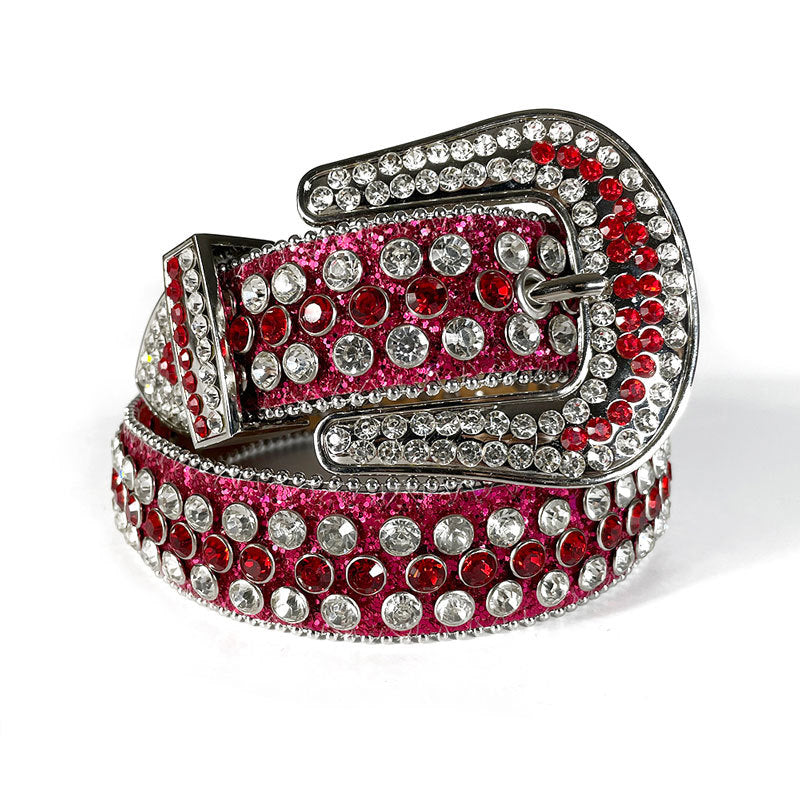 Full-Studded Crystal Rhinestone Western Belt with 3-Piece Silver Buckle