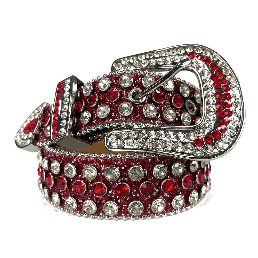 Full-Studded Crystal Rhinestone Western Belt with 3-Piece Silver Buckle