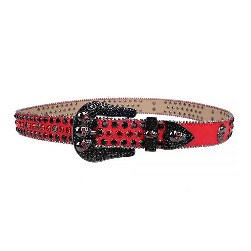 Red Strap With 7 Skulls Red & Black Encrusted Rhinestone Belt
