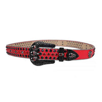 Red Strap With 7 Skulls Red & Black Encrusted Rhinestone Belt