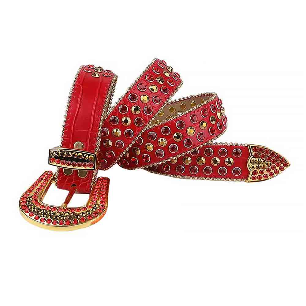 Red Strap With Gold & Red Encrusted Rhinestone Belt
