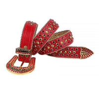 Red Strap With Gold & Red Encrusted Rhinestone Belt