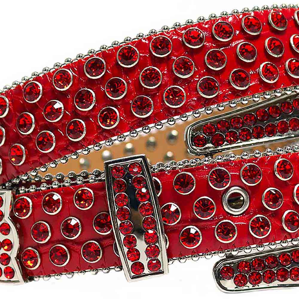 Red Strap With Red Embellished Rhinestone BB Belt with Silver Red Buckle