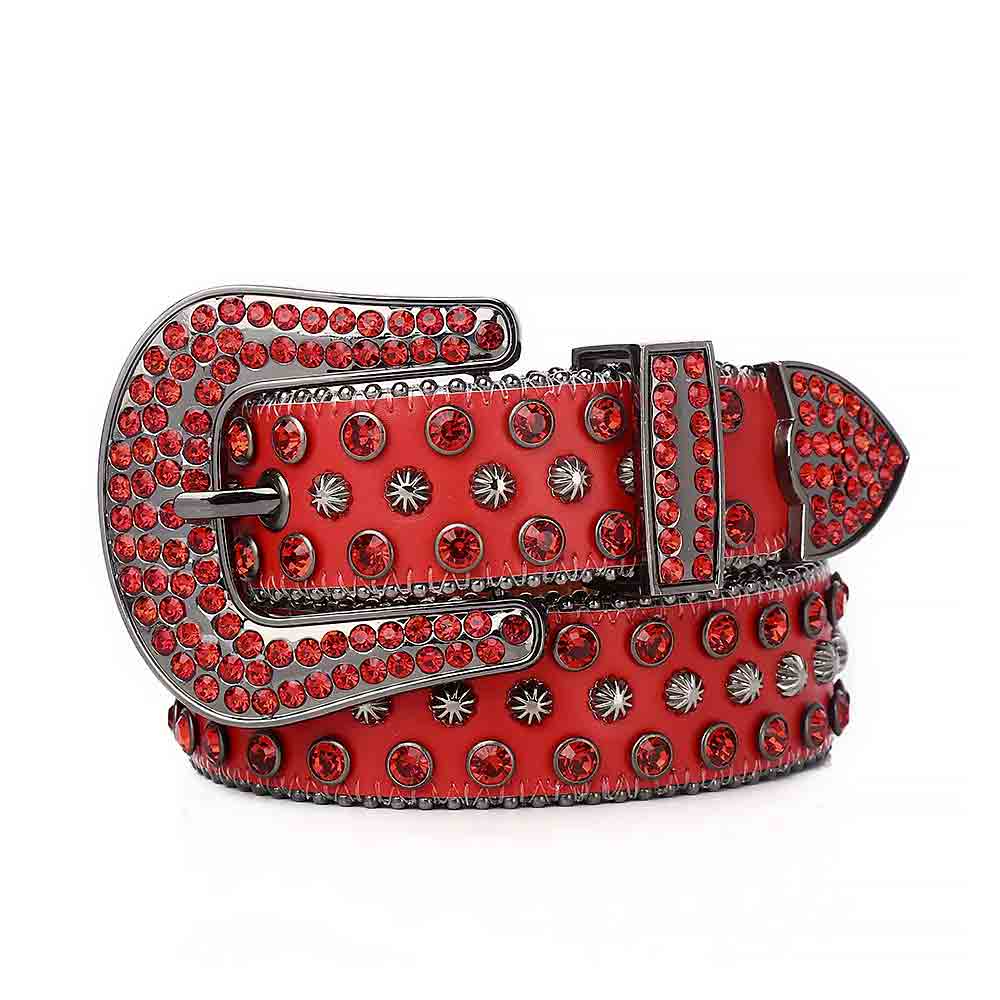 Red Strap With Red Adorned Rhinestone Glossy Belt