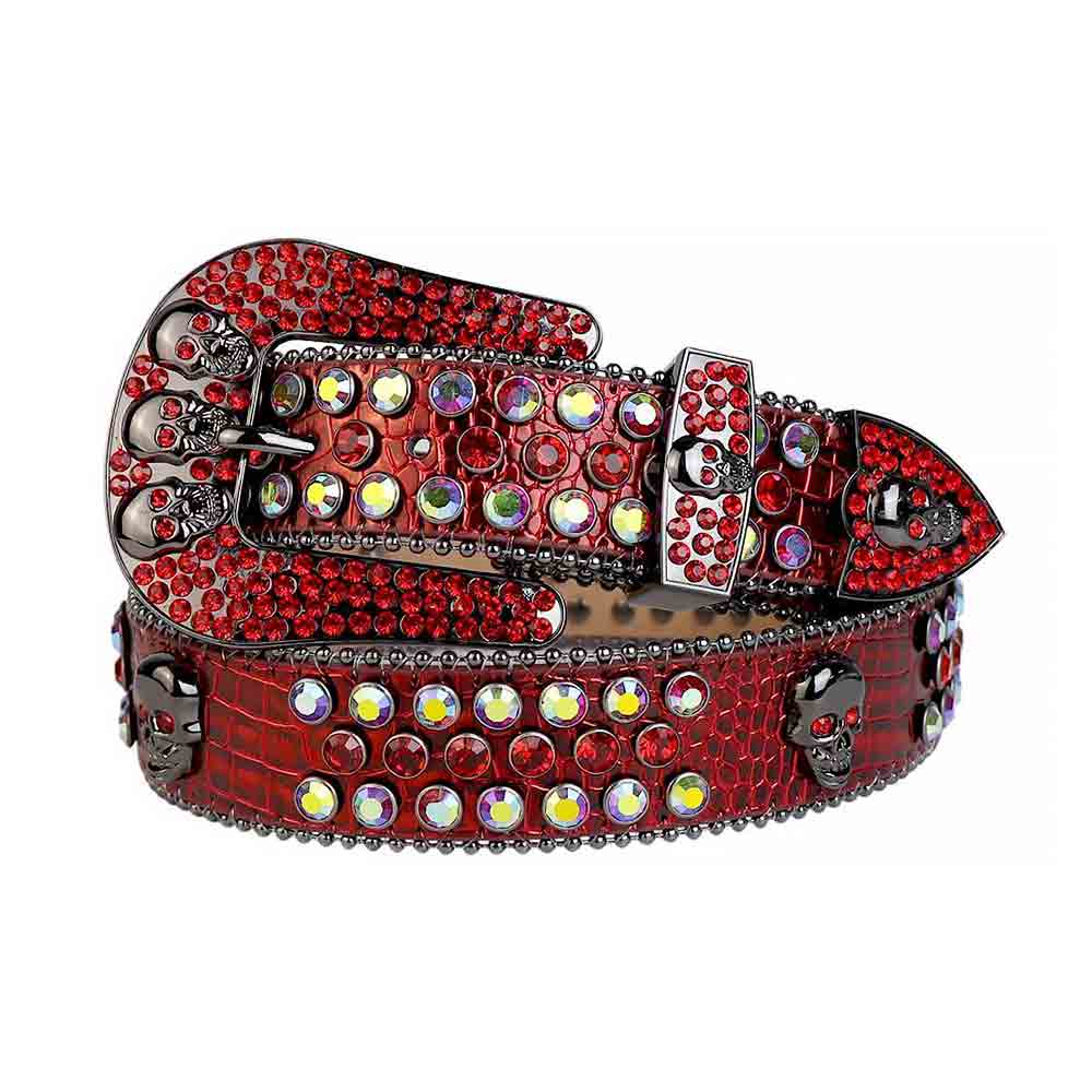 Red Strap With Red & Multi Color Encrusted Rhinestone Belt