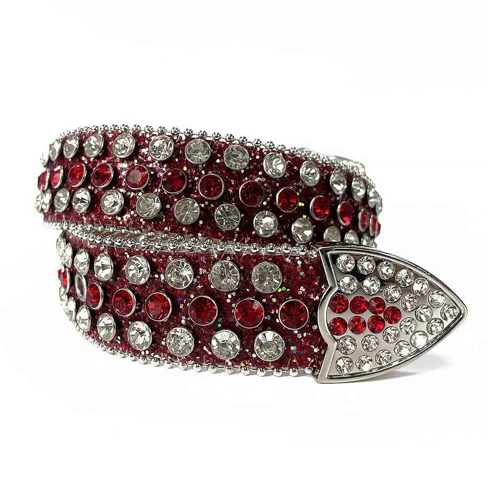 Red Strap With Red & Glimmering Diamond White Encrusted Rhinestone Belt