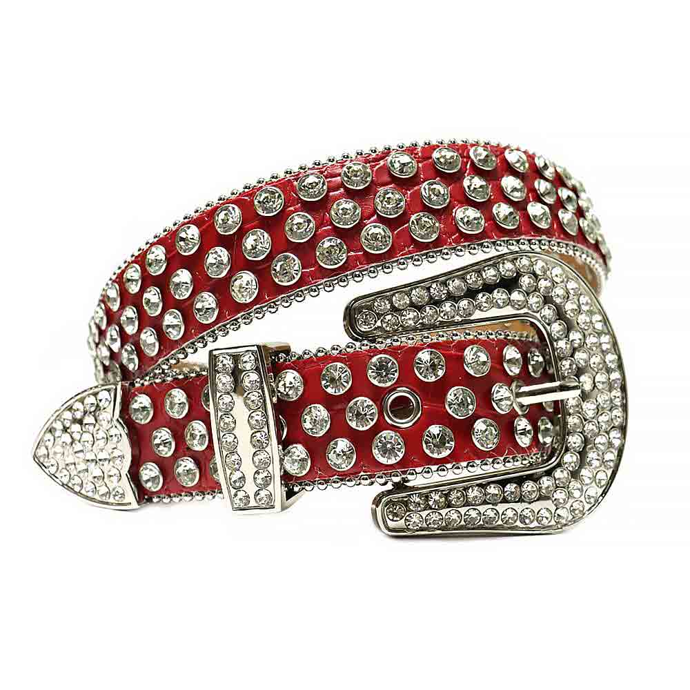 Red Strap With Dazzling Diamond White Adorned Rhinestone Belt